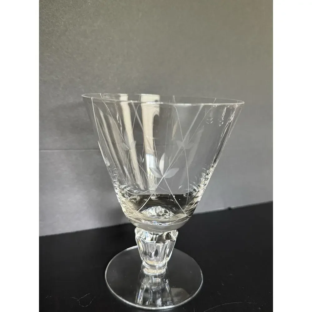 Vintage Fostoria Crest Crystal Etched Stemmed Glasses Set of 4 MCM